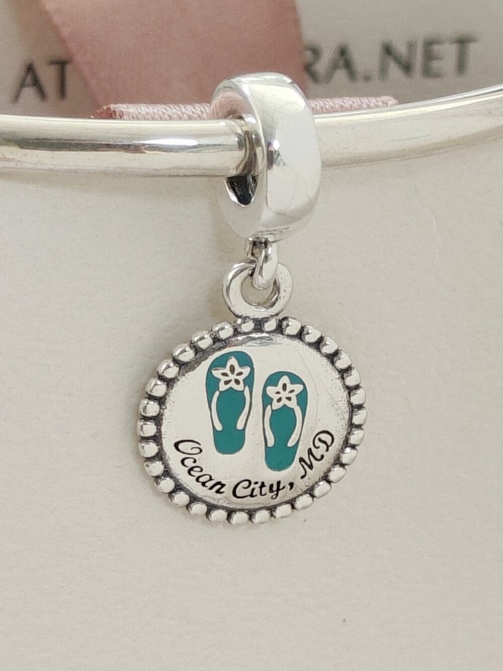 Pandora Maryland Ocean City and Flip Flop Travel Exclusive Dangle Charm with box